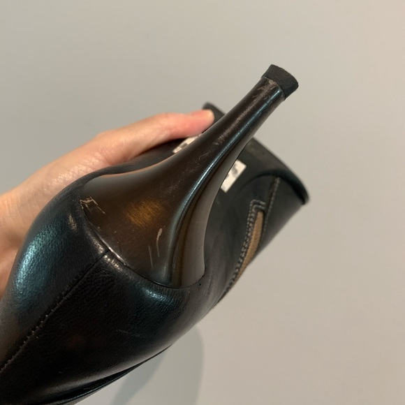 Y2K Leather Heeled Mid Calf Two colour Tone Boots, rounded toe - Picture 15 of 16